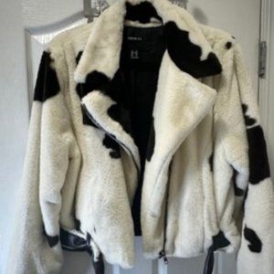 #14 FOREVER 21 Brown and Off White Faux Fur Bomber Jacket NWOT